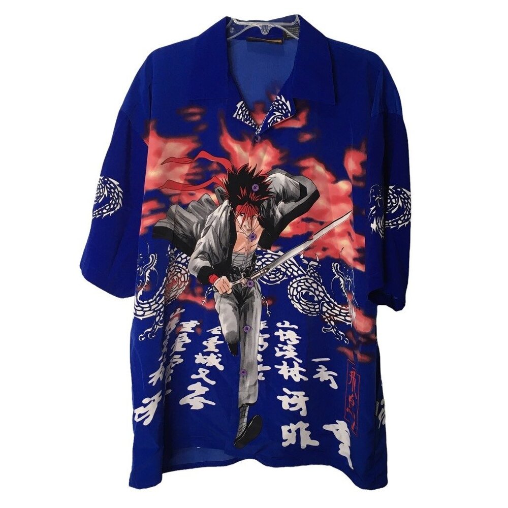 Veezo Y2K Anime Shirt VTG All Over Graphic Vegeta Goku 90s Streetwear Men Large